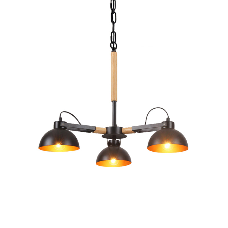 Iron Black and Gold Inner Chandelier Rotatable Bowl Shade 3/5/6 Heads Factory Ceiling Suspension Lamp with Wood Arm