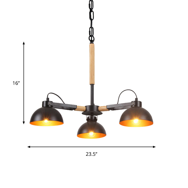 Iron Black and Gold Inner Chandelier Rotatable Bowl Shade 3/5/6 Heads Factory Ceiling Suspension Lamp with Wood Arm