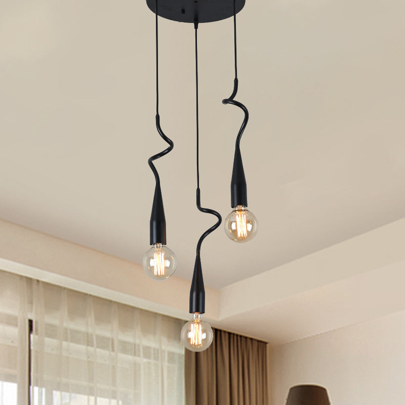 3/10-Head Cascading Hanging Lamp Industrial Style Black Iron Multi Light Pendant with Open Bulb Design