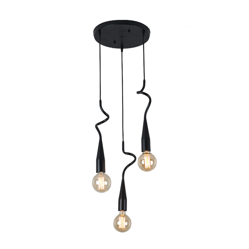 3/10-Head Cascading Hanging Lamp Industrial Style Black Iron Multi Light Pendant with Open Bulb Design