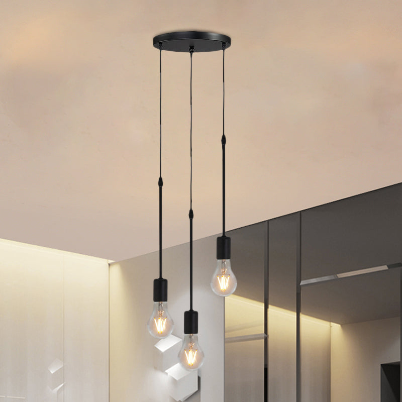 Metallschwarz Multi Hanging Light Draping Bare Lampe 3/5/10-Licht-Lagerdecke Anhängerlampe mit rundem/linearem Baldachin