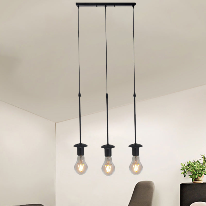 Iron Exposed Bulb Drapes Ceiling Light Loft 5/10 Heads Bistro Multi Light Pendant Lighting in Black, Round/Linear Canopy