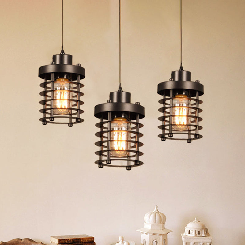 Cilindrisch metaalhangende lampmagazijn 3-head eettafel multi-light hangers verlichting in zwart