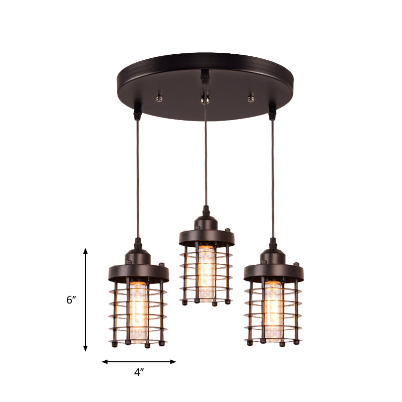 Entrepôt de lampe suspendue en métal cylindrique Table de la lampe à 3-HEAD ÉCLAIRAGE PRENDANT MULTIFICALE en noir