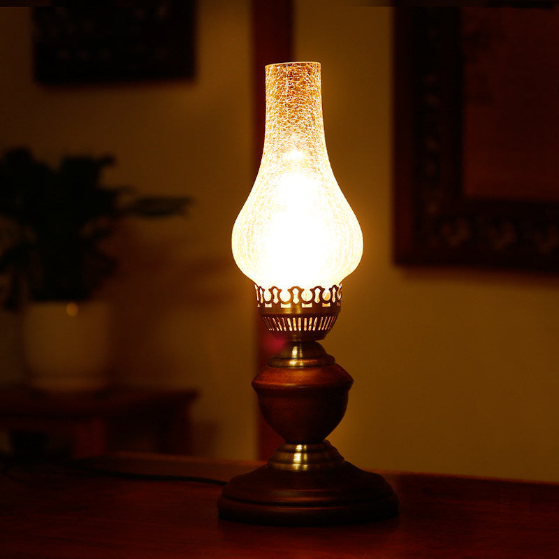 Coastal Vase Table Lighting 1 Light Tan Crackle Glass Night Light in Red Brown with Wood Base