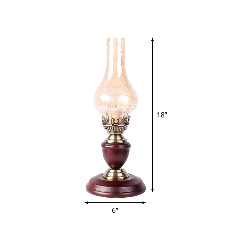 Coastal Vase Table Lighting 1 Light Tan Crackle Glass Night Light in Red Brown with Wood Base