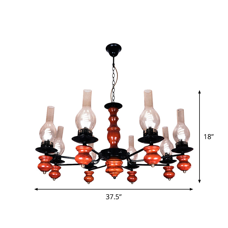 Vase Dining Room Pendant Chandelier Coastal Clear Glass 8 Heads Hanging Lamp Kit with Red Brown Wood Base