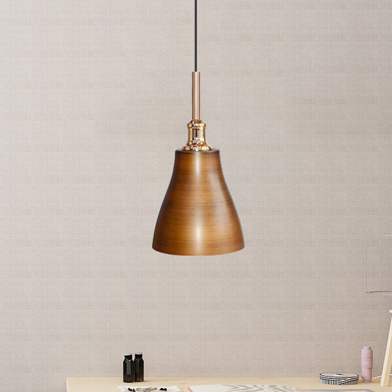 Cone/Bowl Dining Room Pendant Lighting Vintage Metallic 6"/11" Wide 1-Light Brown Finish Hanging Ceiling Light