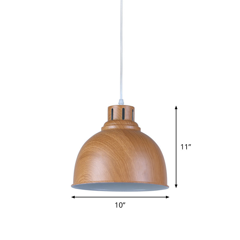 Aluminum Brown Drop Pendant Domed Shade 1-Head Vintage Down Lighting for Dining Room