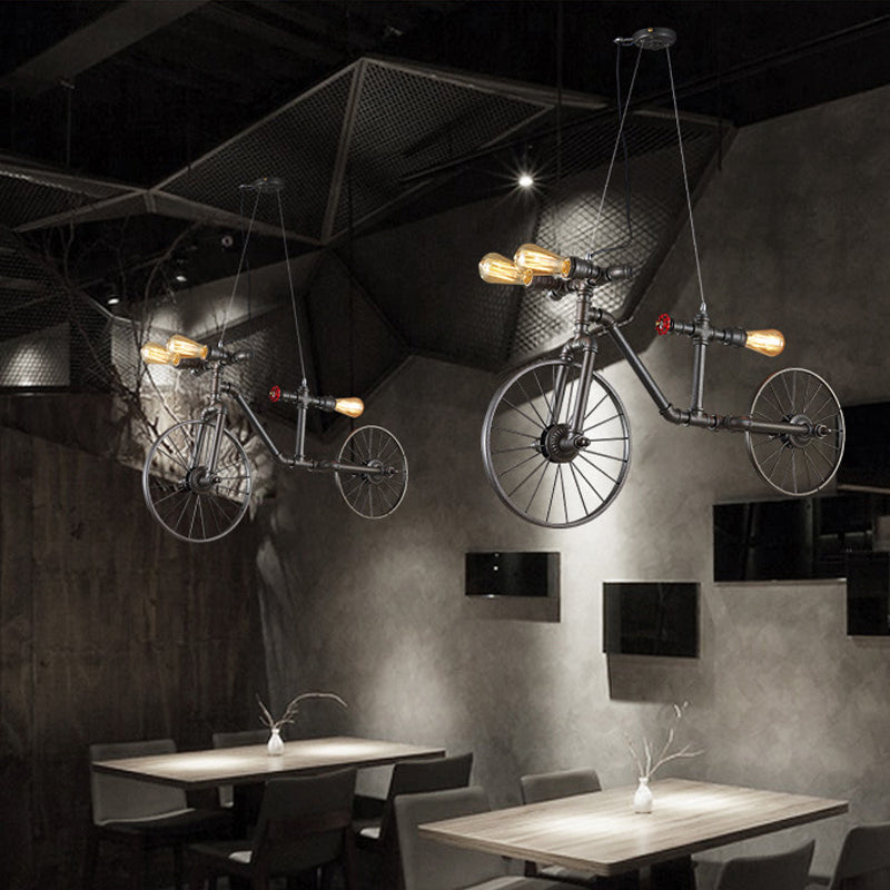 Bronze Bicycle Shaped Pendant Lighting Antique Style Metal 3 Lights Indoor Ceiling Light with Pipe Design