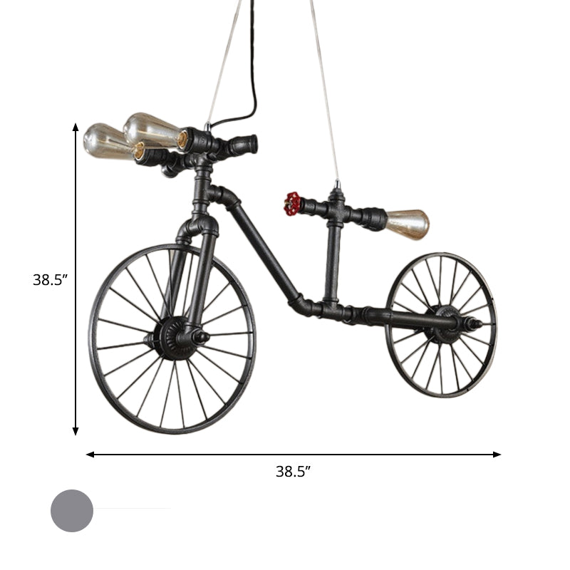 Bronze Bicycle Shaped Pendant Lighting Antique Style Metal 3 Lights Indoor Ceiling Light with Pipe Design