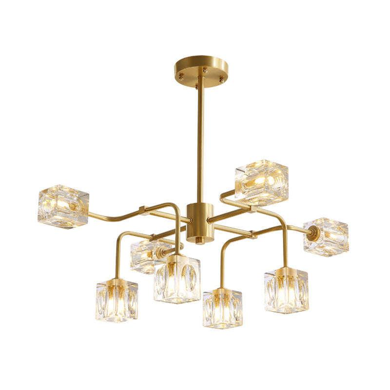 Lampe de lustre en or Cystal Cube Traverse 8 Bulbes Pendre de suspension de style moderne