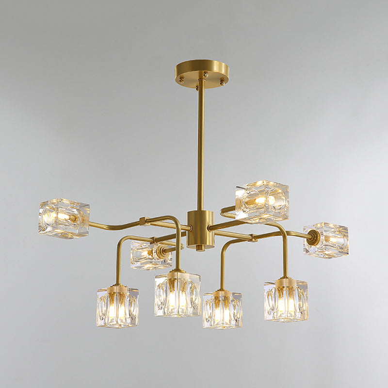 Lampe de lustre en or Cystal Cube Traverse 8 Bulbes Pendre de suspension de style moderne