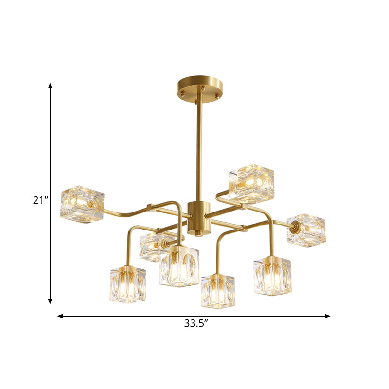 Lampe de lustre en or Cystal Cube Traverse 8 Bulbes Pendre de suspension de style moderne