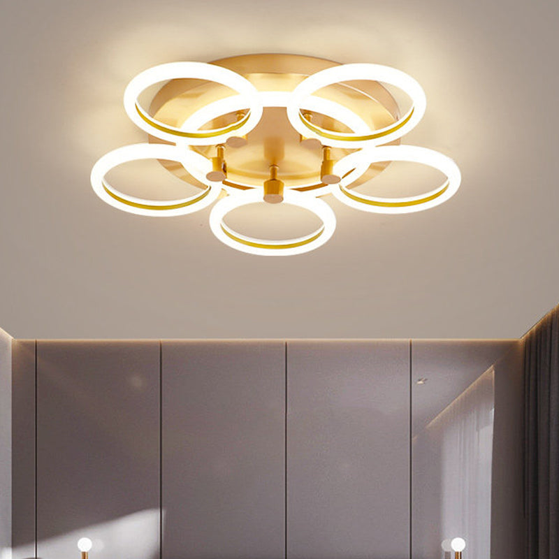 Acrylic Halo Ring Semi Flushmount Modernism 5 Heads Gold LED Close to Ceiling Lighting