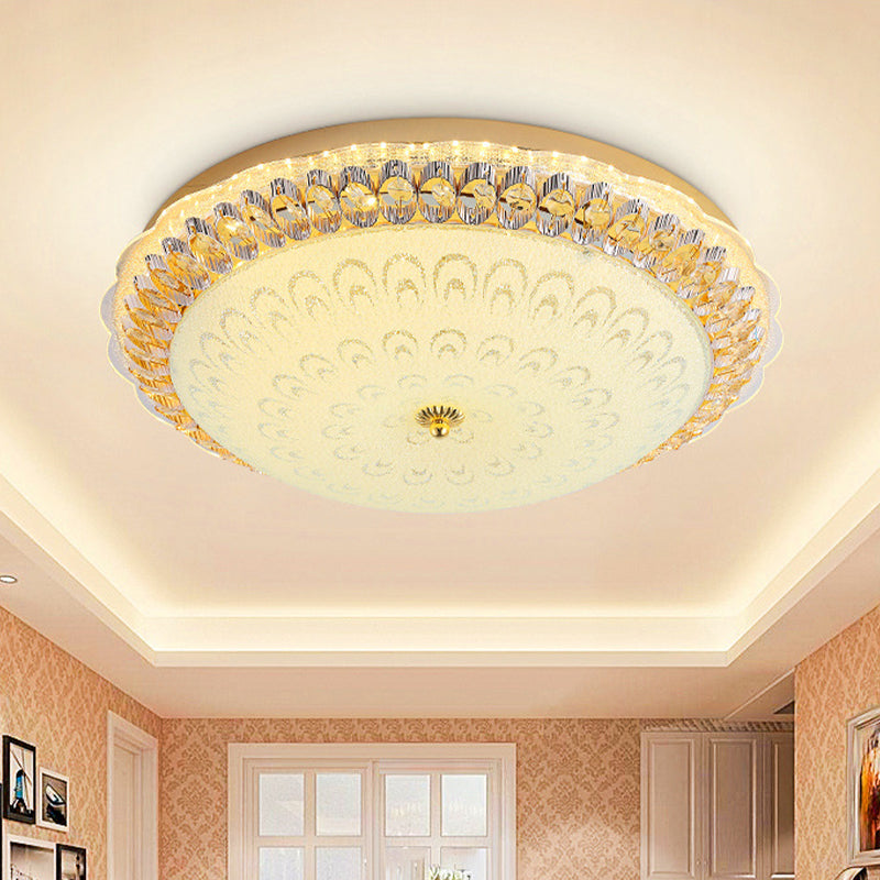 16"/19.5" W LED Bowl Shade Flush Ceiling Light Contemporary Gold Finish Crystal Flush Mount with Opal Texture Glass Shade