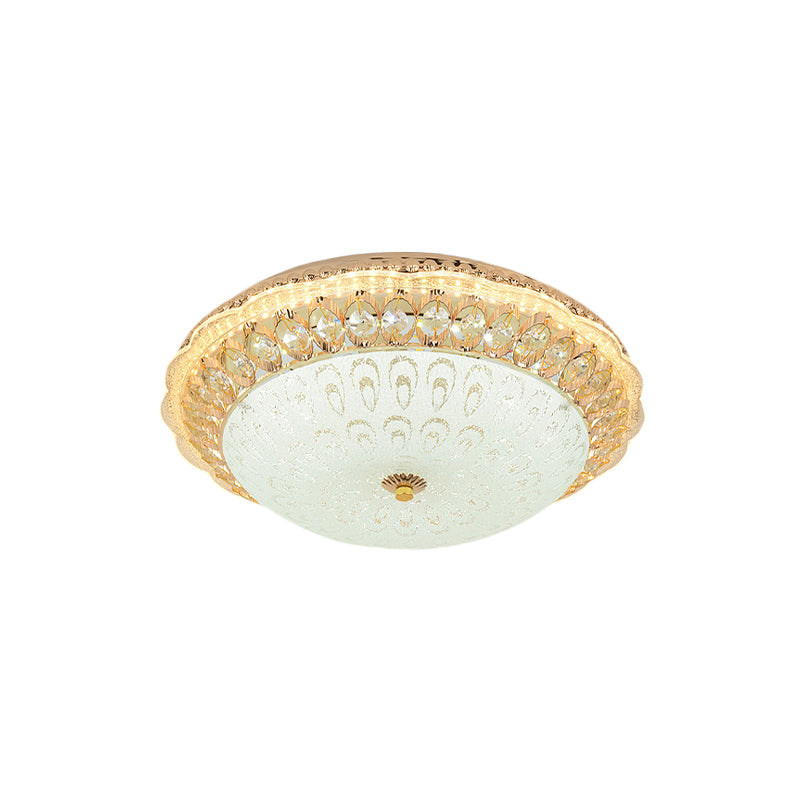 16"/19.5" W LED Bowl Shade Flush Ceiling Light Contemporary Gold Finish Crystal Flush Mount with Opal Texture Glass Shade