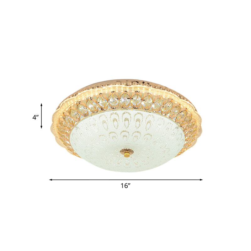 16"/19.5" W LED Bowl Shade Flush Ceiling Light Contemporary Gold Finish Crystal Flush Mount with Opal Texture Glass Shade