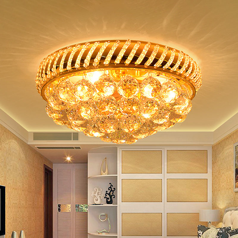 Conic Crystal Ball Flushmount Light Modernist 3/4 Bulbs Bedroom Close to Ceiling Lamp in Gold