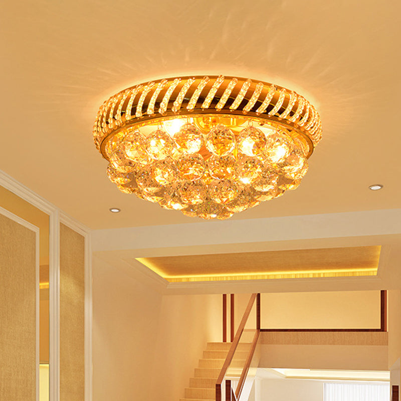 Conic Crystal Ball Flushmount Light Modernist 3/4 Bulbs Bedroom Close to Ceiling Lamp in Gold