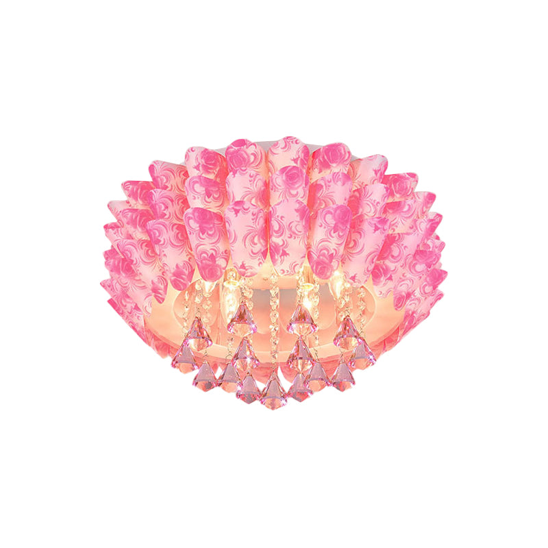 5 Lights Flush Mount Lamp Modernism Blossom Crystal Ceiling Lighting in Pink/Purple for Bedroom