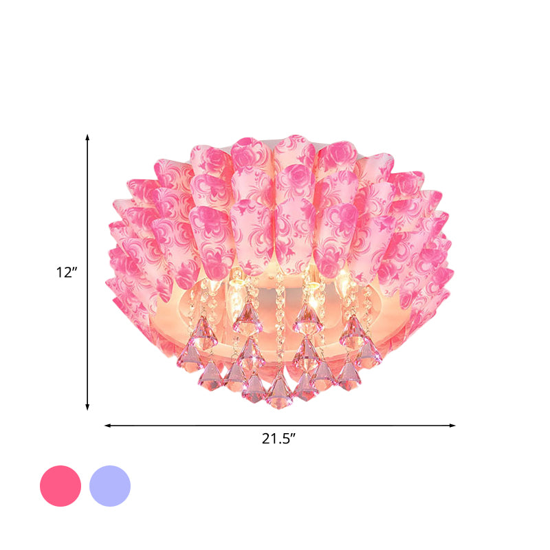 5 lumières à chasse d'eau modernisme modernisme fleur d'éclairage de plafond en cristal en rose / violet pour la chambre