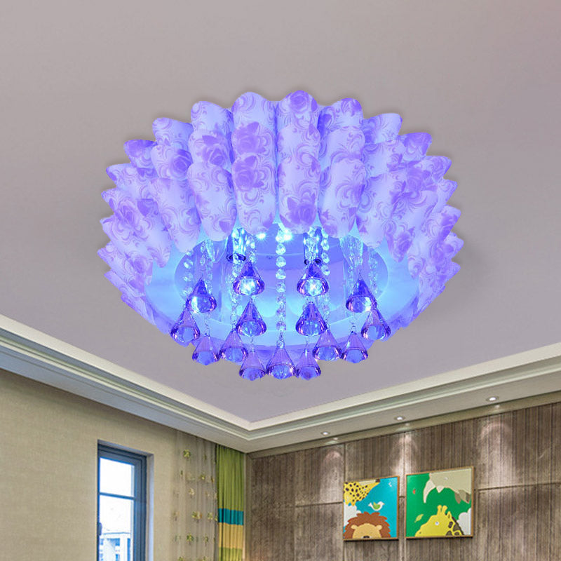 5 Lights Flush Mount Lamp Modernism Blossom Crystal Ceiling Lighting in Pink/Purple for Bedroom