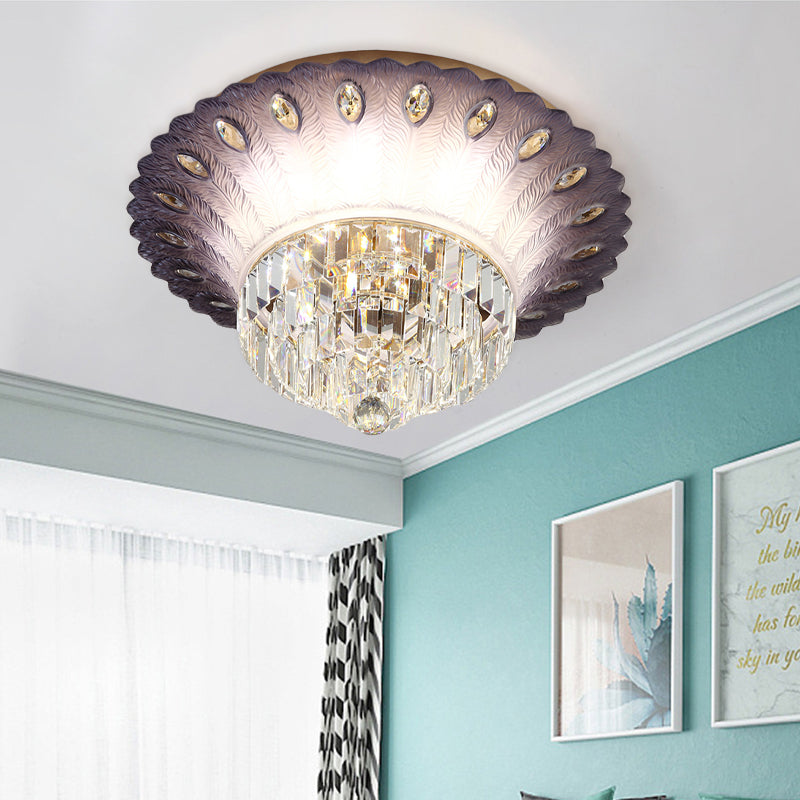 Purple Tiered Round Flush Light Simple Clear Crystal 19.5"/23.5" W LED Bedroom Ceiling Lamp with Scalloped Edge Design