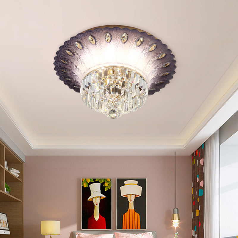 Purple Tiered Round Flush Light Simple Clear Crystal 19.5"/23.5" W LED Bedroom Ceiling Lamp with Scalloped Edge Design