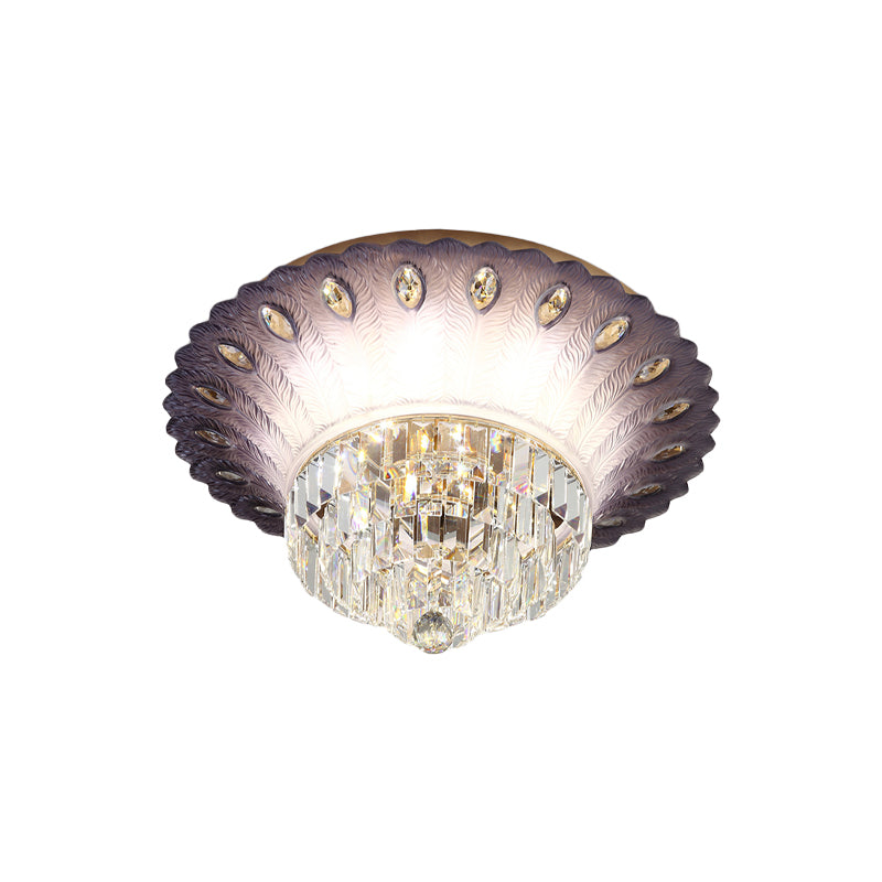 Purple Tiered Round Flush Light Simple Clear Crystal 19.5"/23.5" W LED Bedroom Ceiling Lamp with Scalloped Edge Design