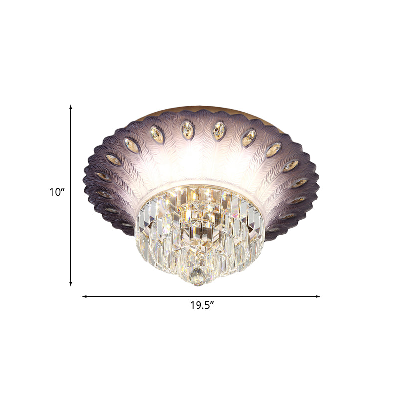 Purple Tiered Round Flush Light Simple Clear Crystal 19.5"/23.5" W LED Bedroom Ceiling Lamp with Scalloped Edge Design