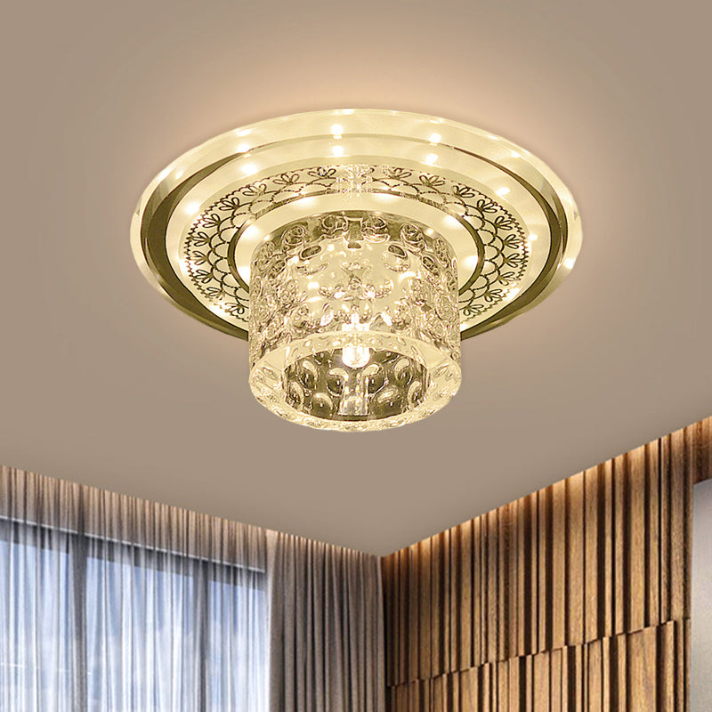 LED Cylinder Flushmount Light Contemporary Clear Crystal Ceiling Lighting for Corridor