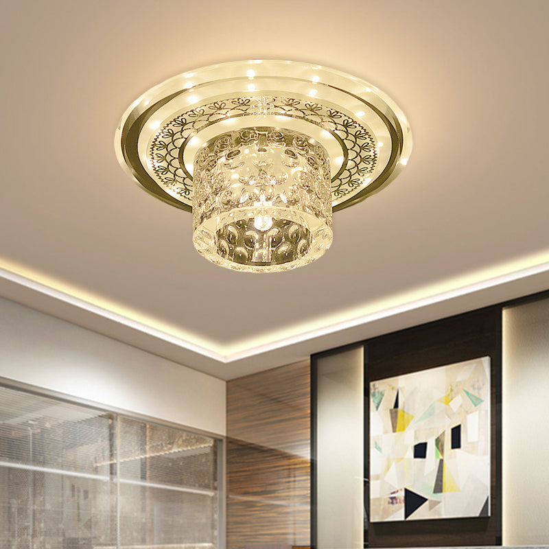 LED Cylinder Flushmount Light Contemporary Clear Crystal Ceiling Lighting for Corridor