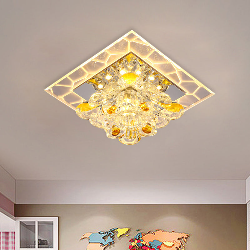 Patchwork Square Acrylic Flush Light Modernism Hallway LED Ceiling Lamp with Crystal Flower Shade