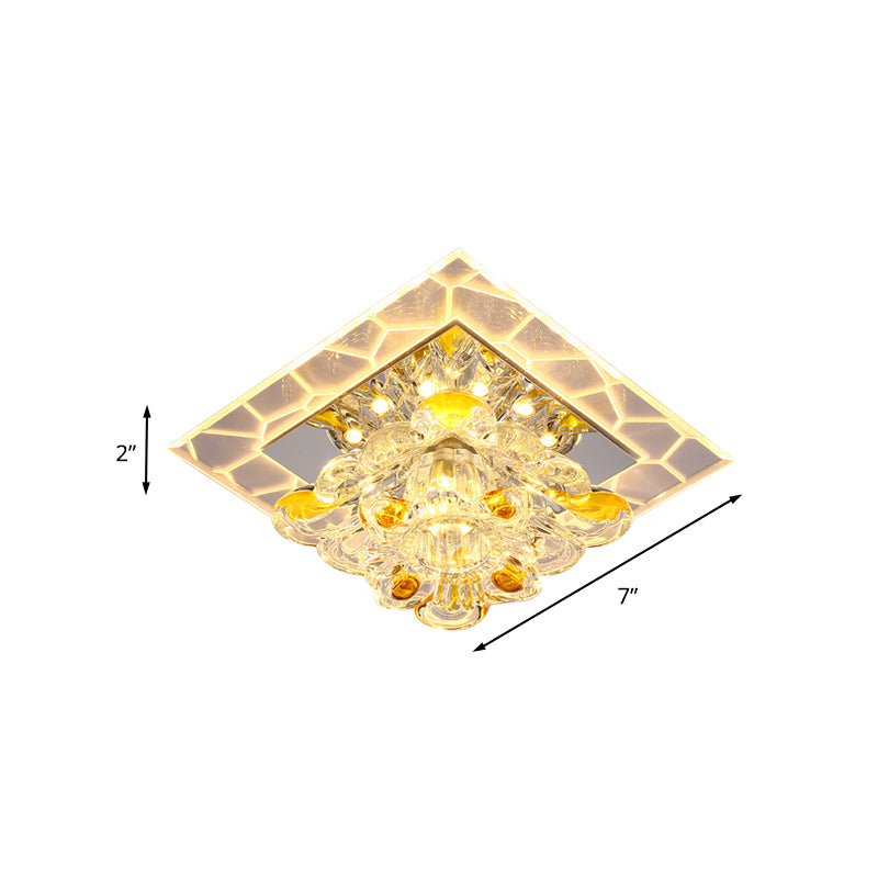 Patchwork Square Acrylic Flush Light Modernism Hallway LED Ceiling Lamp with Crystal Flower Shade