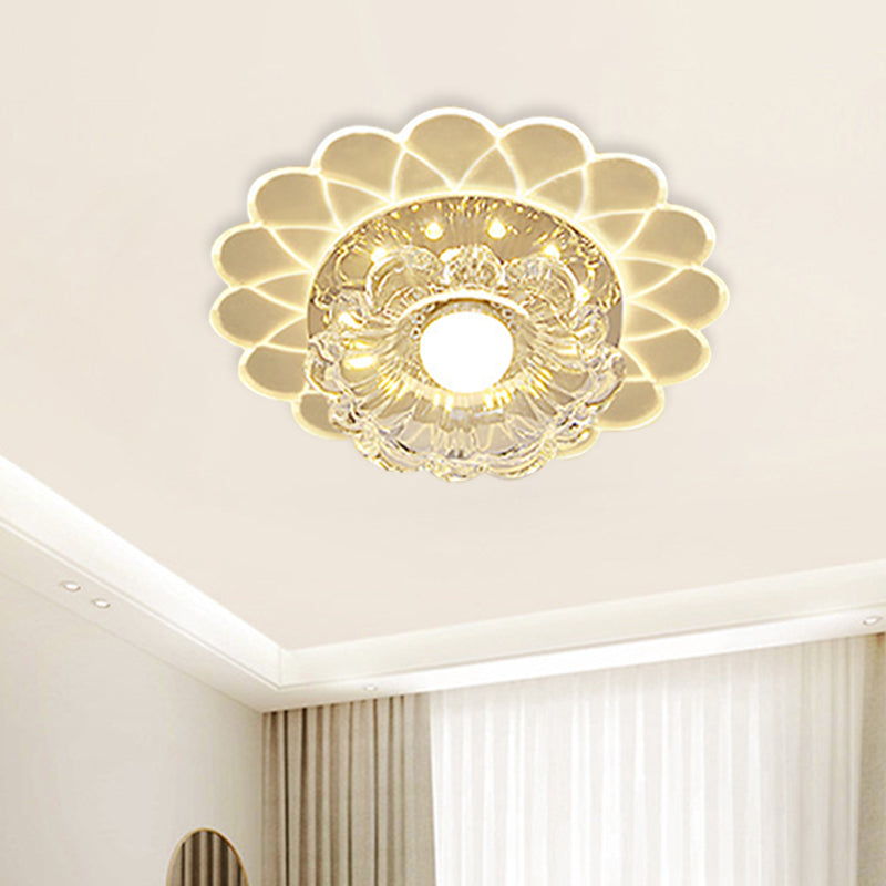 Crystal Clear Flush Light Fixture Layered Flower Small Simple LED Ceiling Lighting