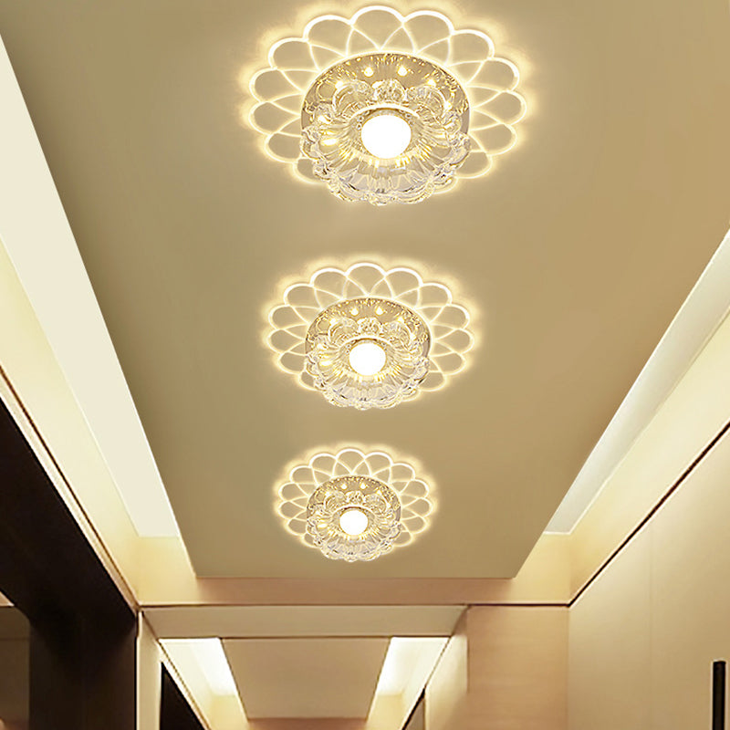 Crystal Clear Flush Light Fixture Layered Flower Small Simple LED Ceiling Lighting