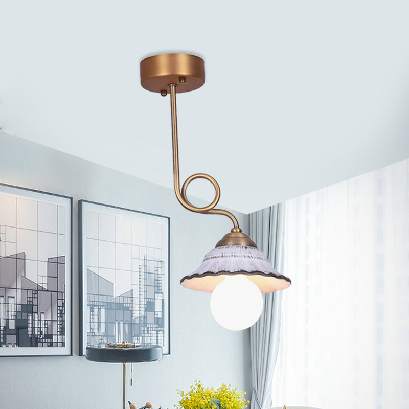 Ceramics Smastod Cone Semi Flush Light Korea Paese 1/2/3-Bulb House vicino alla lampada a soffitto in bianco con braccio a spirale in ottone