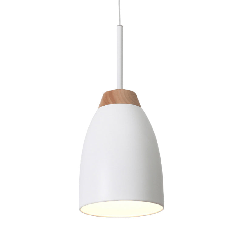 Luce a ciondolo a campana Light Minimal Metal 1 lampadina bianca/nera e legna lampada a soffitto sopra il tavolo