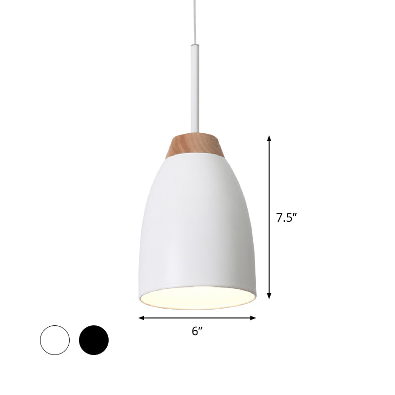 Bell Drop Pender Light Milbal Minimal 1 Bulbe blanc / noir et bois suspendu le plafond sur table