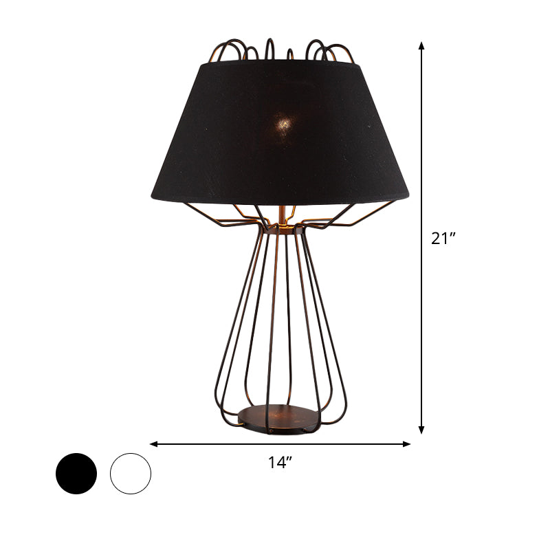 Frame Night Table Light Modernist Iron 1 Bulb White/Black Finish Night Lamp with Fabric Shade