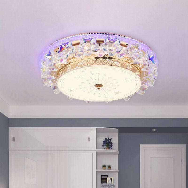 Gold LED Flush Mount Fixture Simple Clear Crystal Round Close to Ceiling Light with Star Design