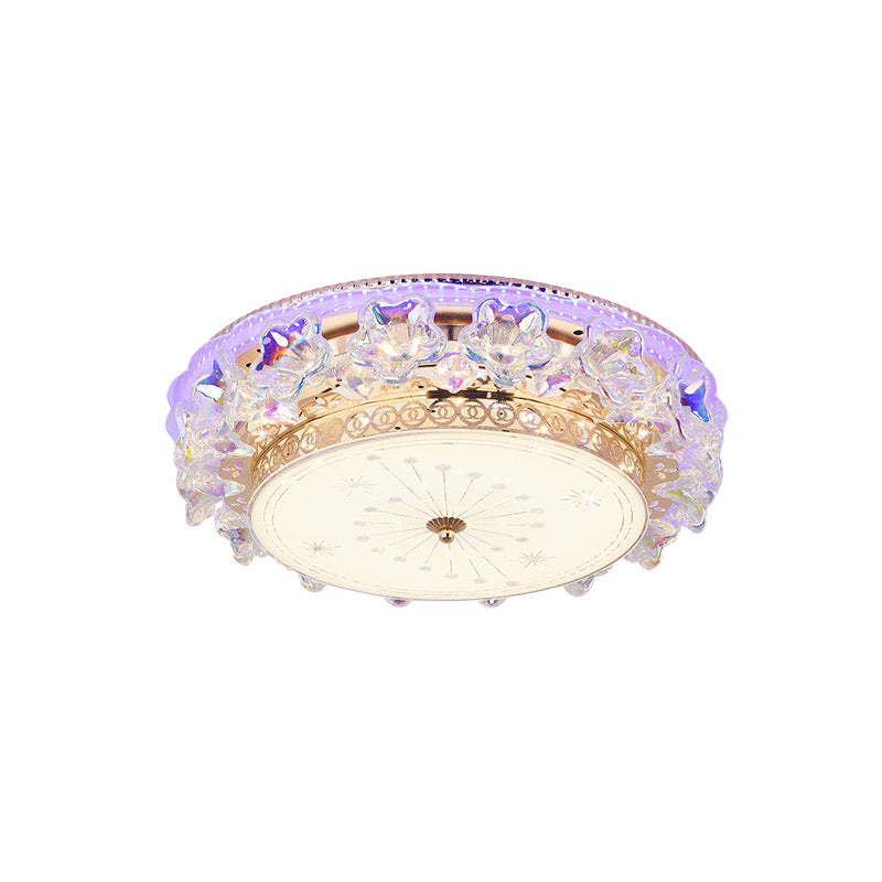 Gold LED Flush Mount Fixture Simple Clear Crystal Round Close to Ceiling Light with Star Design