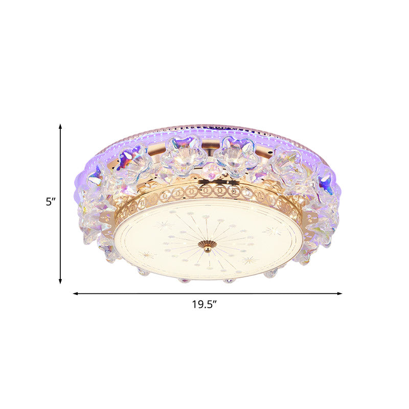 Gold LED Flush Mount Fixture Simple Clear Crystal Round Close to Ceiling Light with Star Design