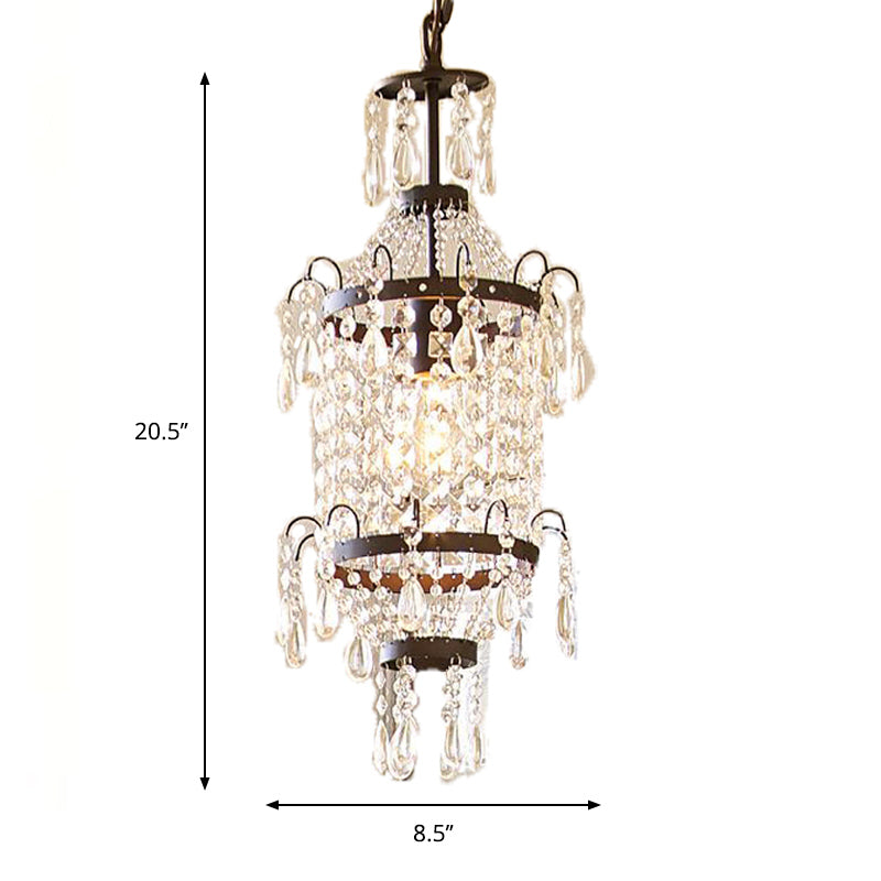 Schwarzes Tränenhängung anheigender rustikaler klarer Kristall 1 Leichter Esszimmer hängend Deckenlicht