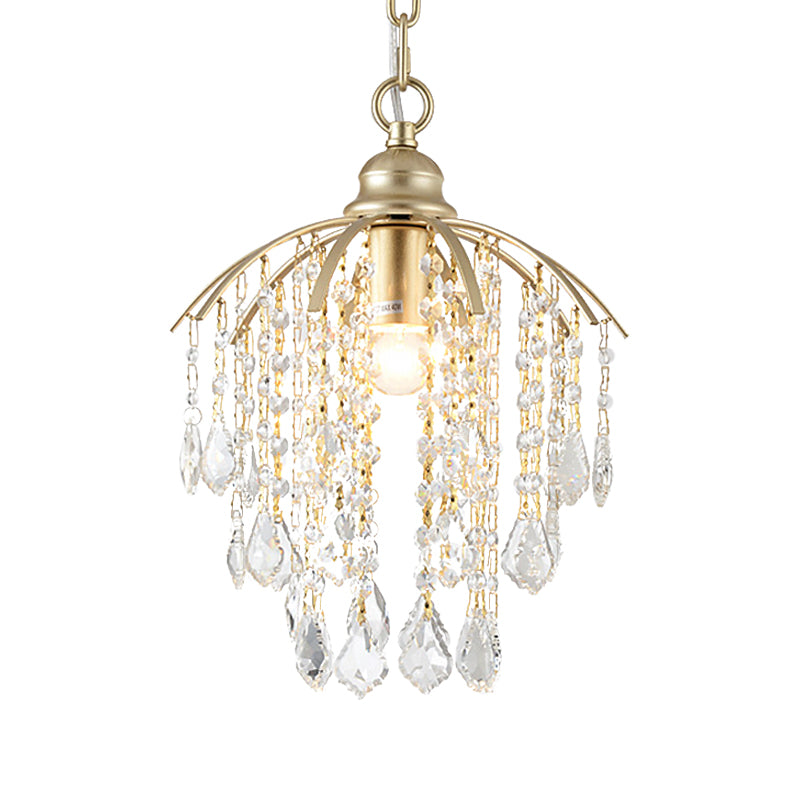 1 Head Crystal Suspension Light Traditional Gold Waterfall Living Room Ceiling Pendant