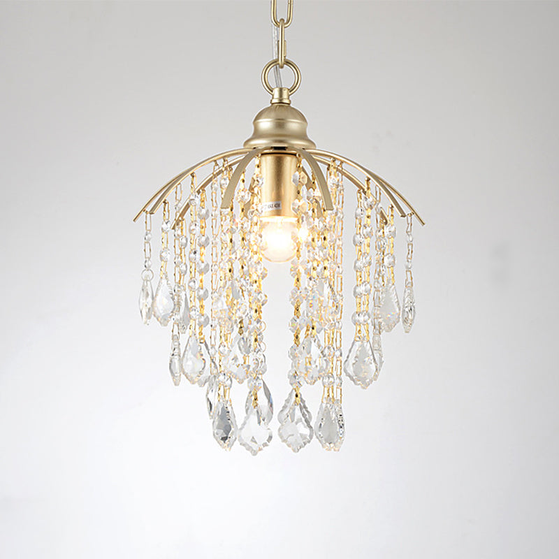 1 Head Crystal Suspension Light Traditional Gold Waterfall Living Room Ceiling Pendant