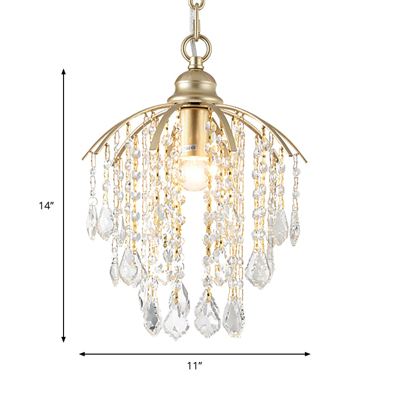 1 Head Crystal Suspension Light Traditional Gold Waterfall Living Room Ceiling Pendant