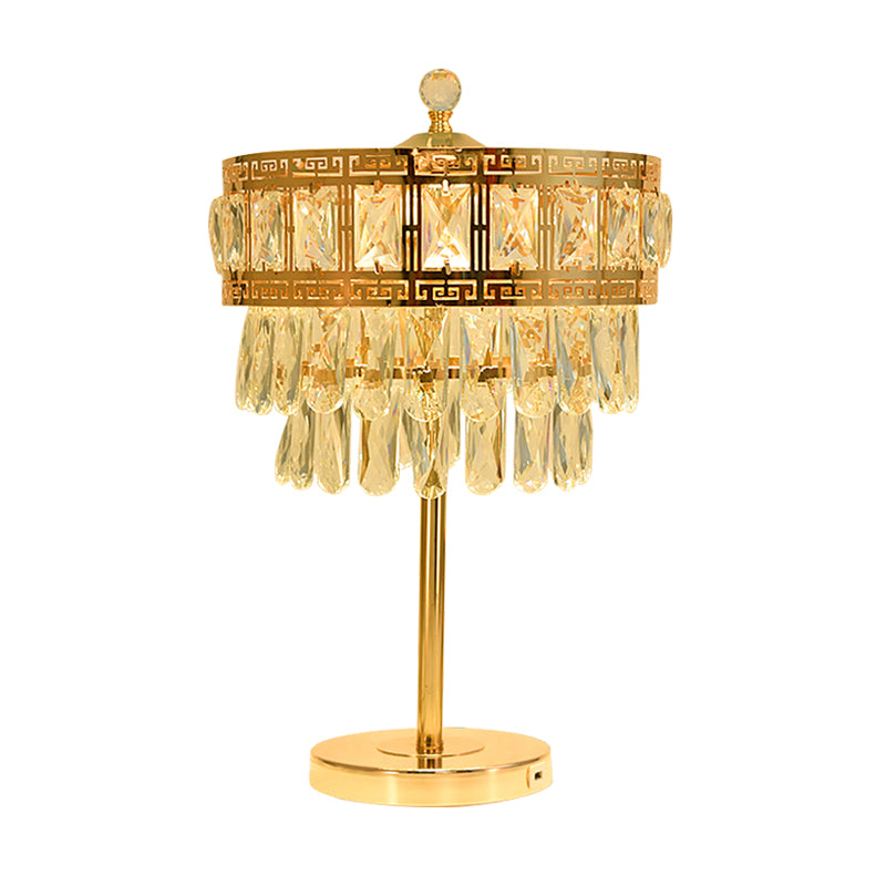 Crystal Drop Gold Night Lighting Drum LED Countryside Style Table Light for Bedroom