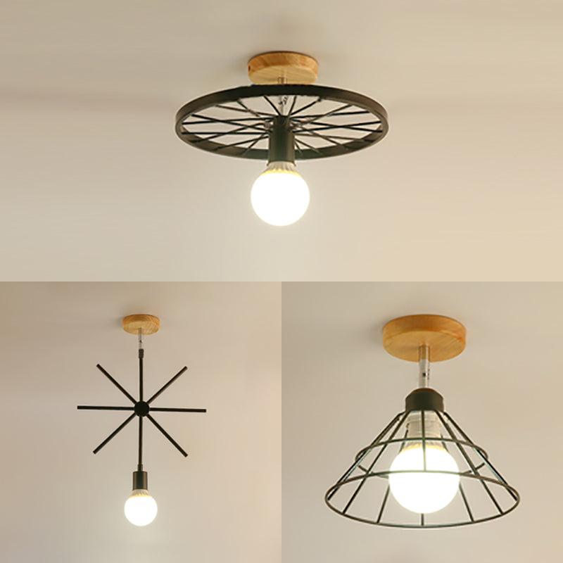 1 Leichtkegel/Sputnik -Design Semi Flush Mount Leicht Industrial Stylish Black Metall Deckenleuchte mit offenem Käfig